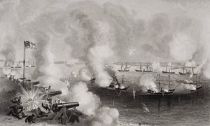 1861年11月7日、サウスカロライナ州ポートロイヤルのフォートウォーカーとボーリガードの砲撃と捕獲 作： American School